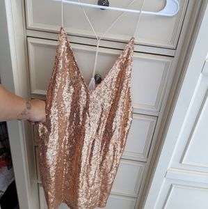 Rose gold sequin mini dress
